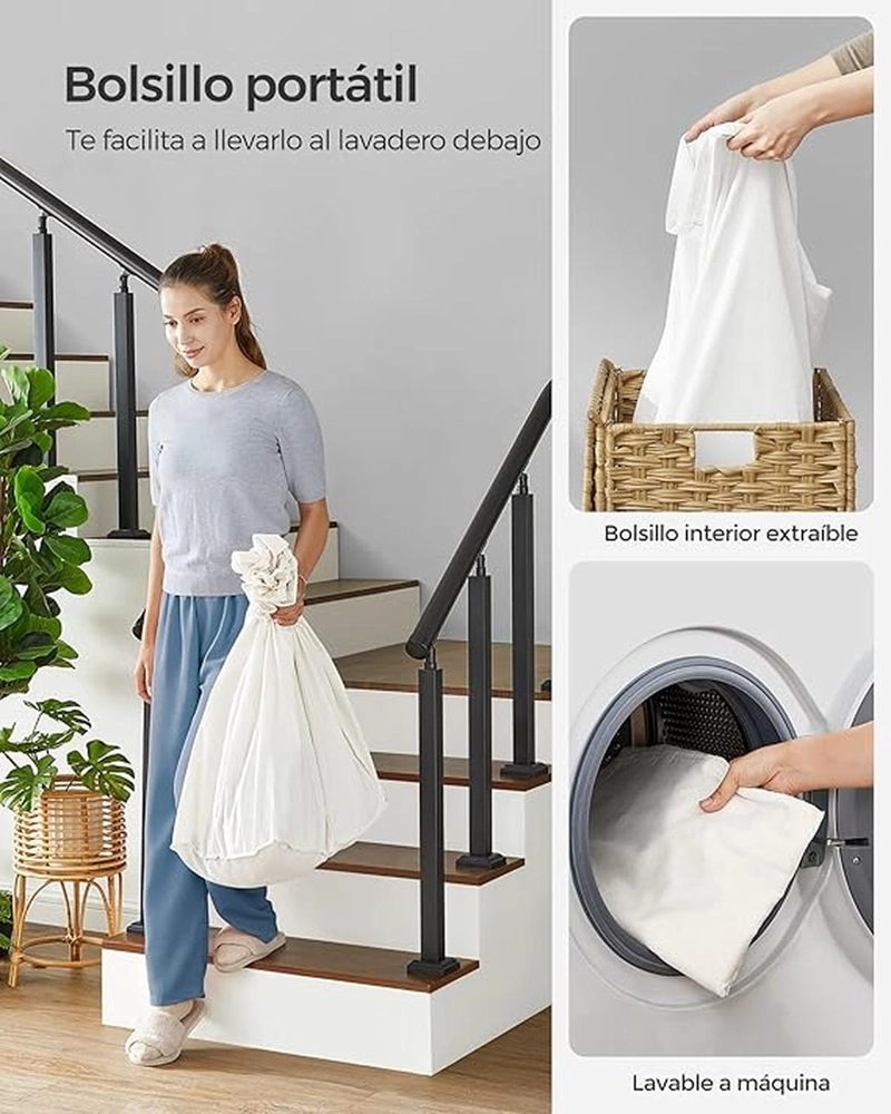 CANASTO CARRITO LAVANDERIA PARA ROPA BAMBU + RUEDAS PLEGABLE - 6