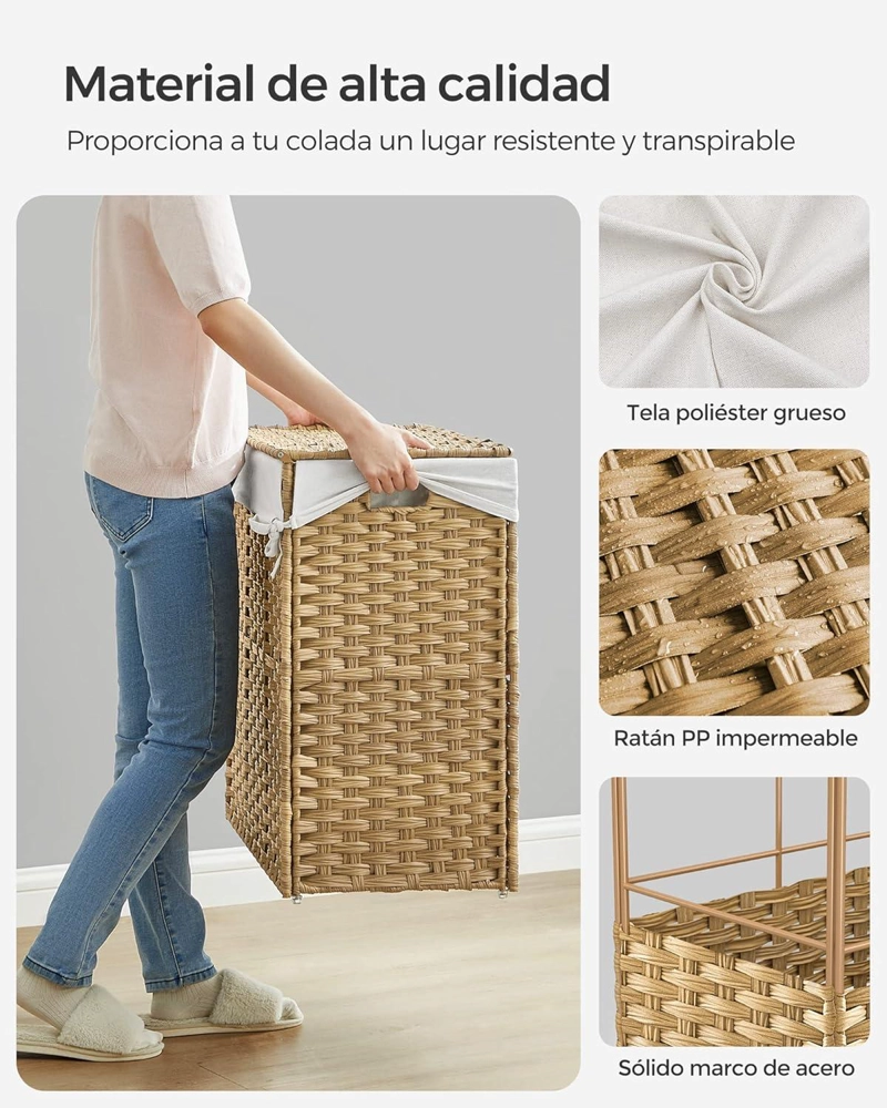 CANASTO CARRITO LAVANDERIA PARA ROPA BAMBU + RUEDAS PLEGABLE - 7