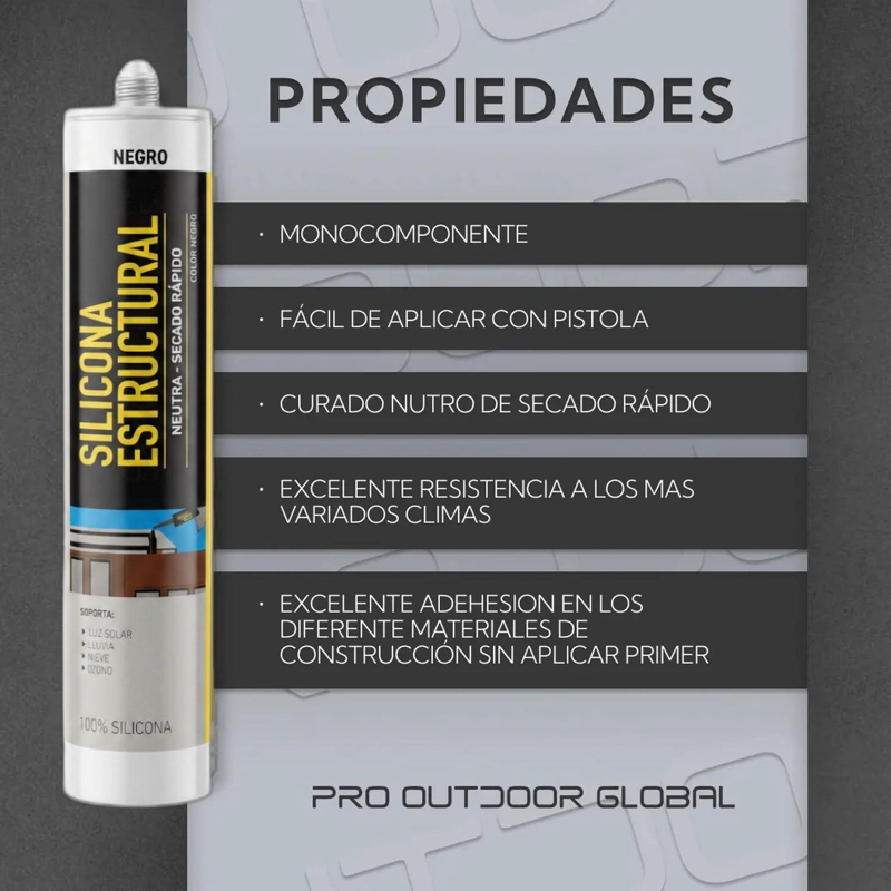 SILICONA ESTRUCTURAL NEGRA SELLADOR FACHADAS JUNTURAS 280ML - 3