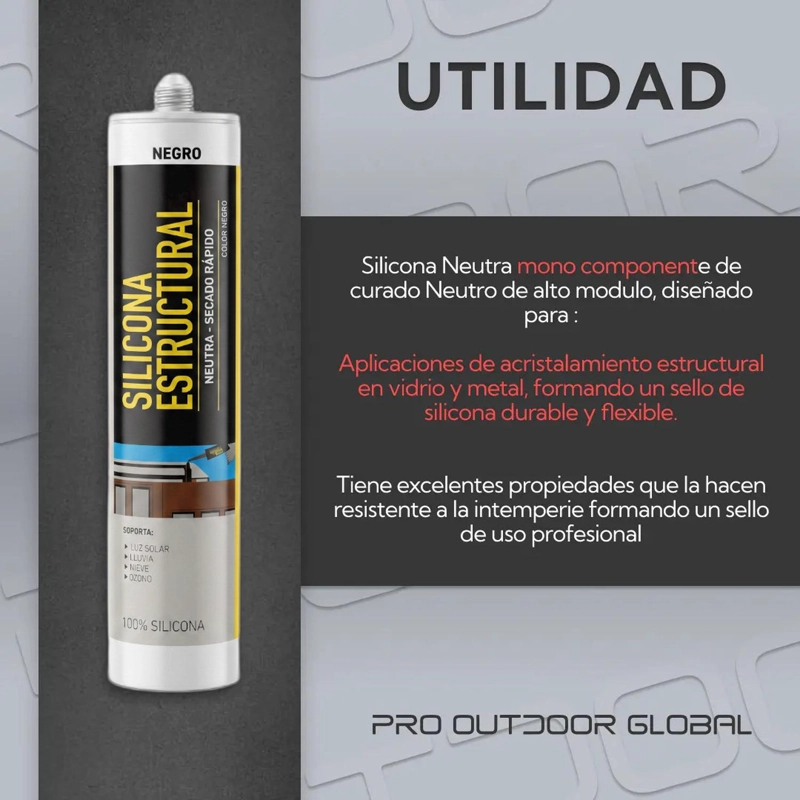 SILICONA ESTRUCTURAL NEGRA SELLADOR FACHADAS JUNTURAS 280ML - 4
