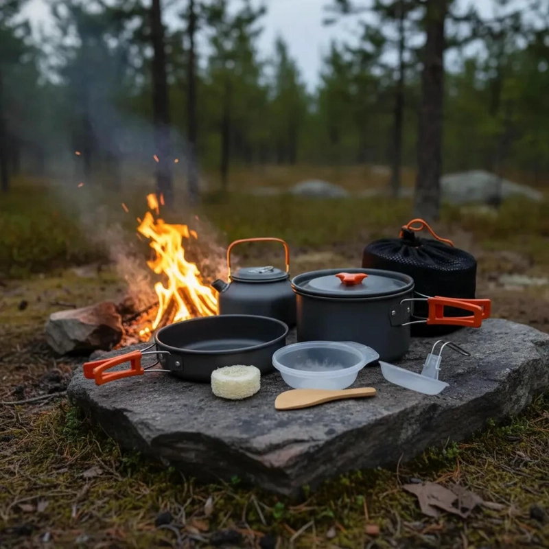 SET OLLAS CAMPING 10 PIEZAS ALUMINIO COCINA PORTATIL - 3