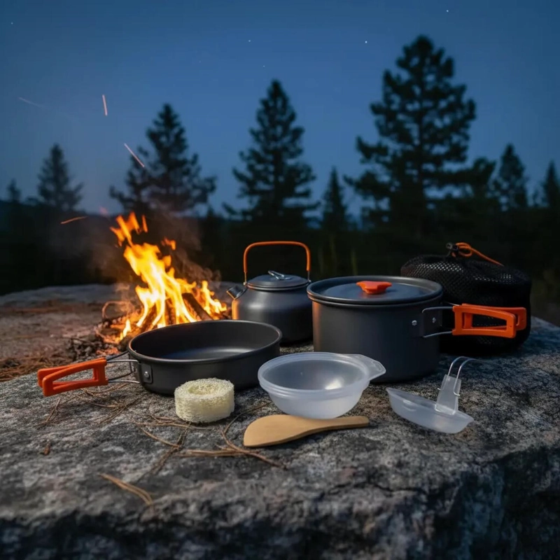 SET OLLAS CAMPING 10 PIEZAS ALUMINIO COCINA PORTATIL - 4