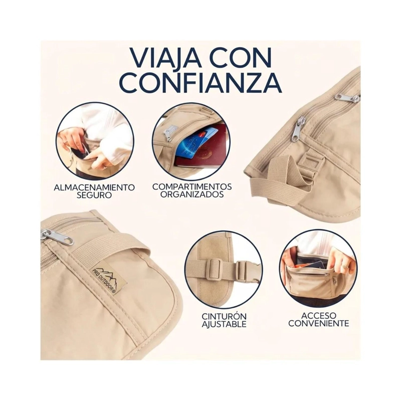 PACK 2 BANANO RIÑONERA DE VIAJE ANTIRROBO PRO OUTDOOR BEIGE - 6