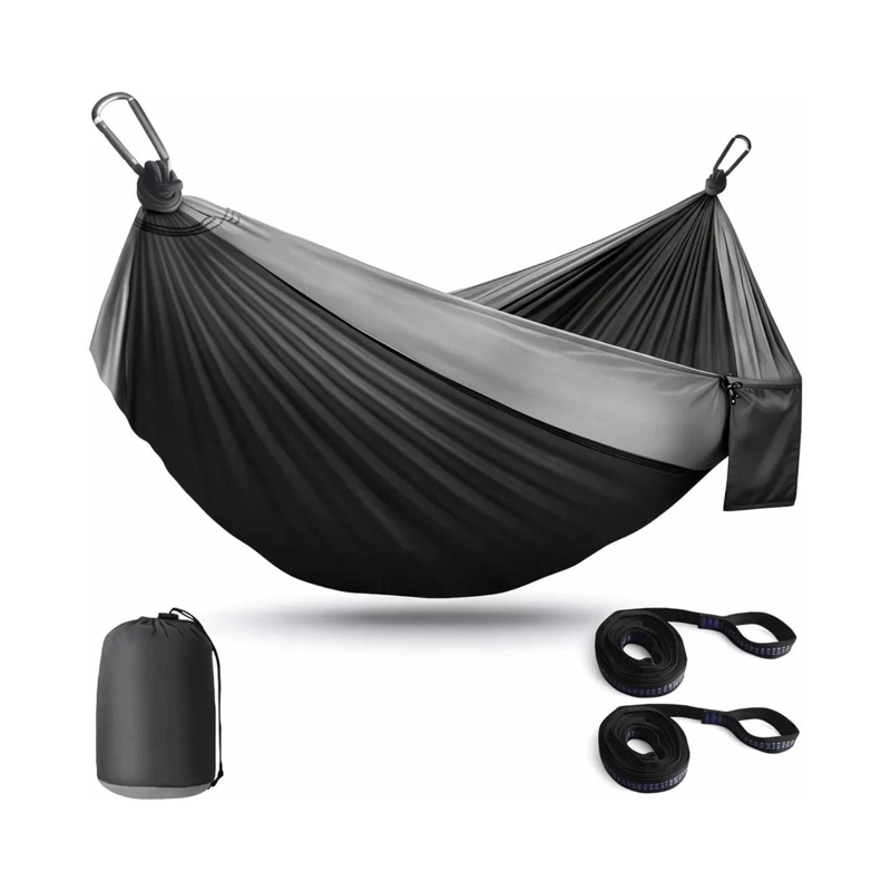 HAMACA COMPACTA NEGRA + TETERA PLEGABLE AZUL KIT CAMPING - 2