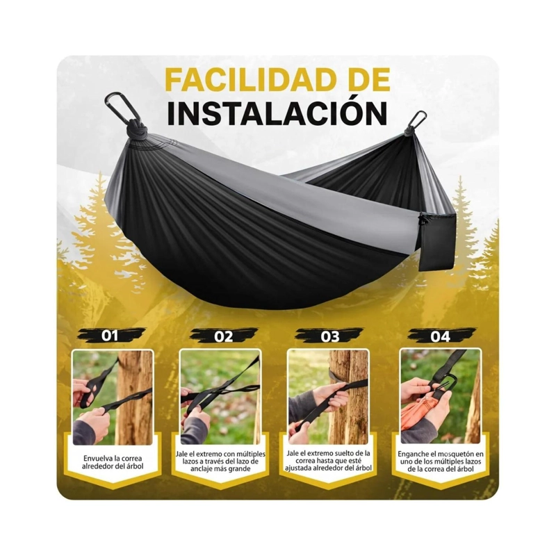 HAMACA COMPACTA NEGRA + TETERA PLEGABLE AZUL KIT CAMPING - 4