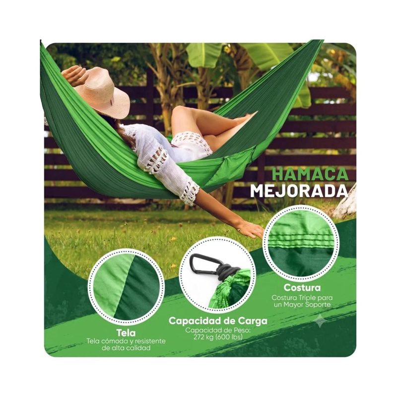 HAMACA COMPACTA VERDE + SET PICNIC CUBIERTOS KIT CAMPING - 3