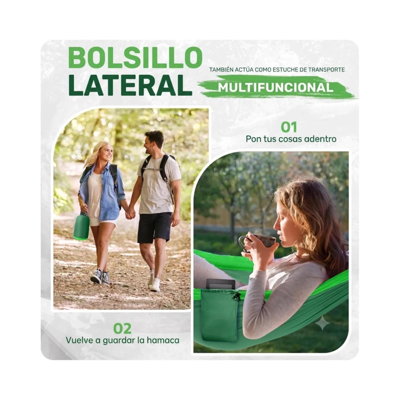 HAMACA COMPACTA VERDE + SET PICNIC CUBIERTOS KIT CAMPING - 5