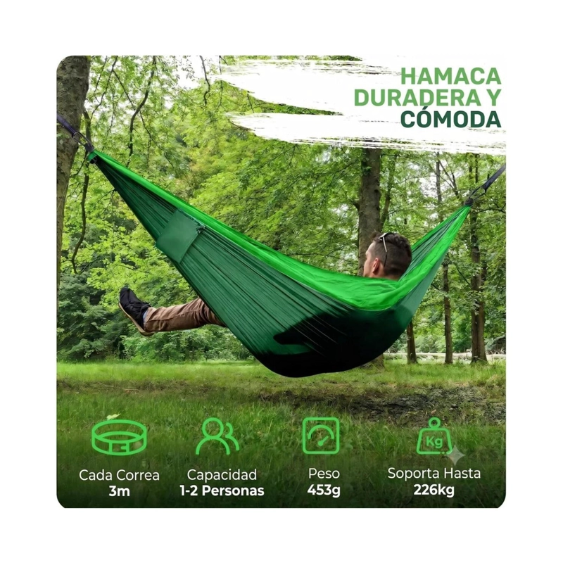 HAMACA COMPACTA VERDE + TETERA PLEGABLE AZUL KIT CAMPING - 6