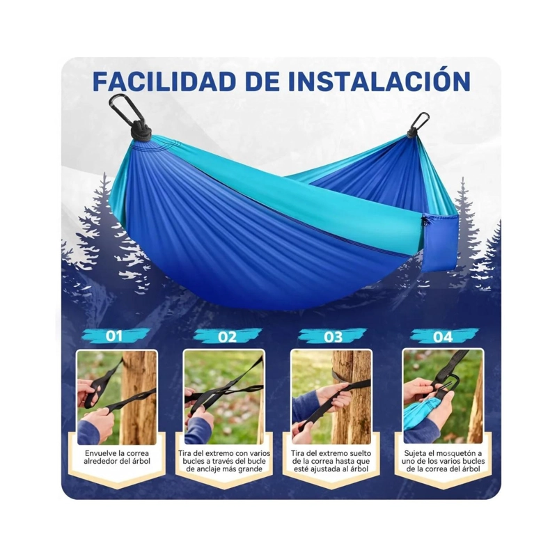 HAMACA COMPACTA AZUL + TETERA PLEGABLE NEGRA KIT CAMPING - 4