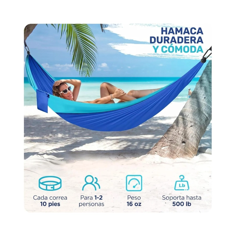 HAMACA COMPACTA AZUL + TETERA PLEGABLE NEGRA KIT CAMPING - 6