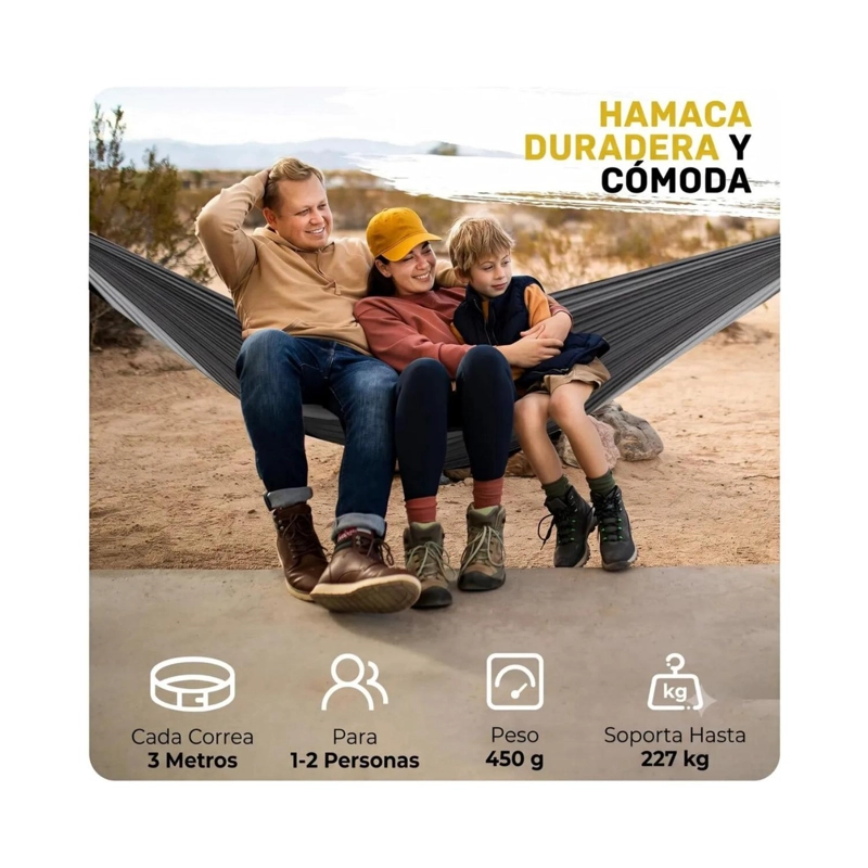 HAMACA COMPACTA NEGRA + SET PICNIC CUBIERTOS KIT CAMPING - 6