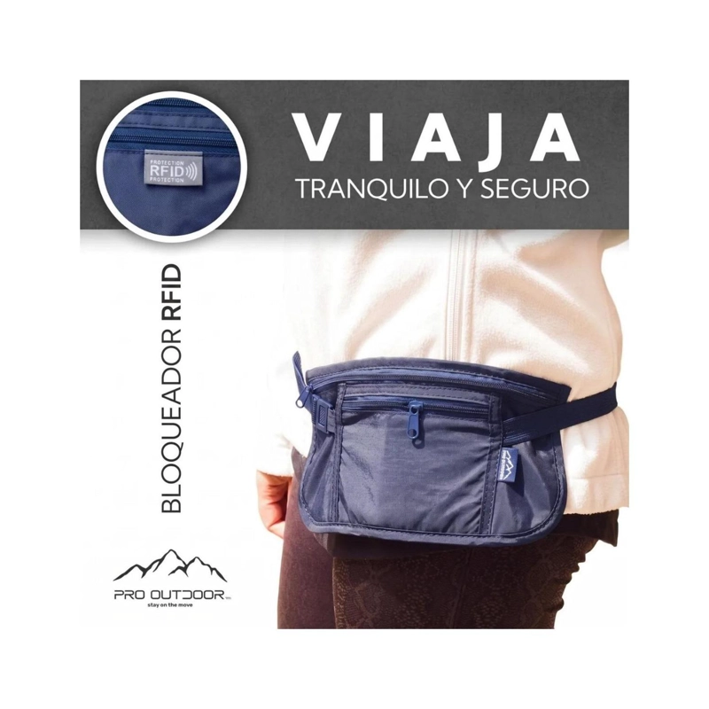 PACK 2 BANANO RIÑONERA DE VIAJE ANTIRROBO PRO OUTDOOR AZUL - 8