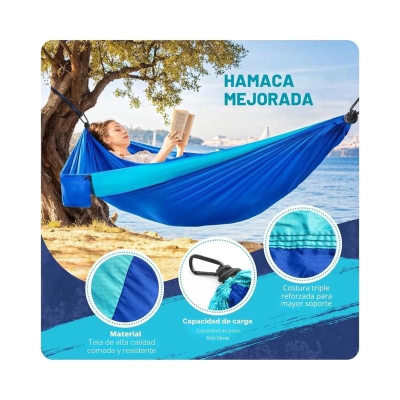 HAMACA COMPACTA AZUL + SET PICNIC CUBIERTOS KIT CAMPING - 3