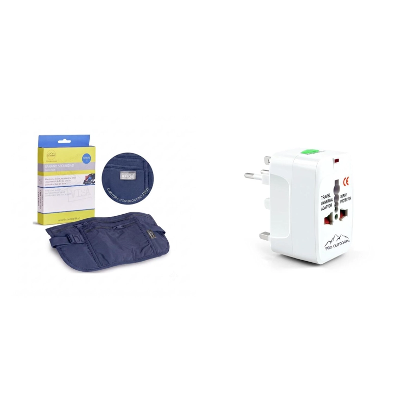 KIT VIAJE BANANO RIÑONERA AZUL + ADAPTADOR ENCHUFE UNIVERSAL USB PRO OUTDOOR - 1