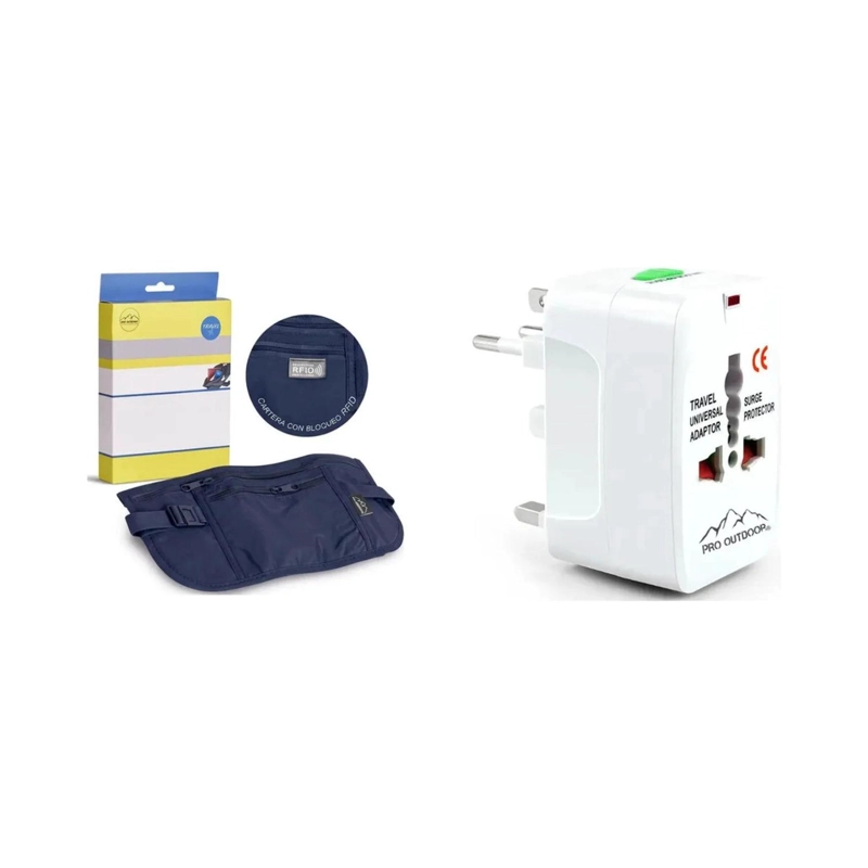 KIT VIAJE BANANO RIÑONERA AZUL + ADAPTADOR ENCHUFE UNIVERSAL USB PRO OUTDOOR - 2