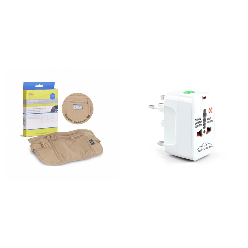 KIT VIAJE BANANO RIÑONERA BEIGE + ADAPTADOR ENCHUFE UNIVERSAL USB PRO OUTDOOR - 1