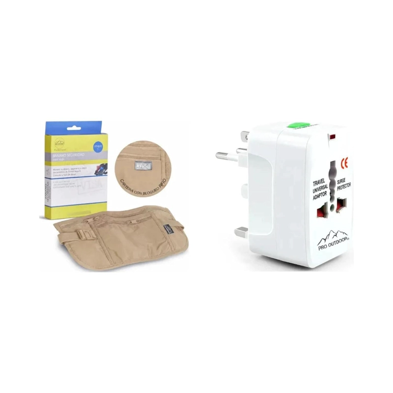 KIT VIAJE BANANO RIÑONERA BEIGE + ADAPTADOR ENCHUFE UNIVERSAL USB PRO OUTDOOR - 2