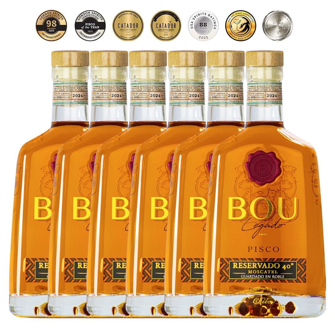 SET PISCO BOU LEGADO CAJA ROBLE 40º 6 UN + COPA - 1