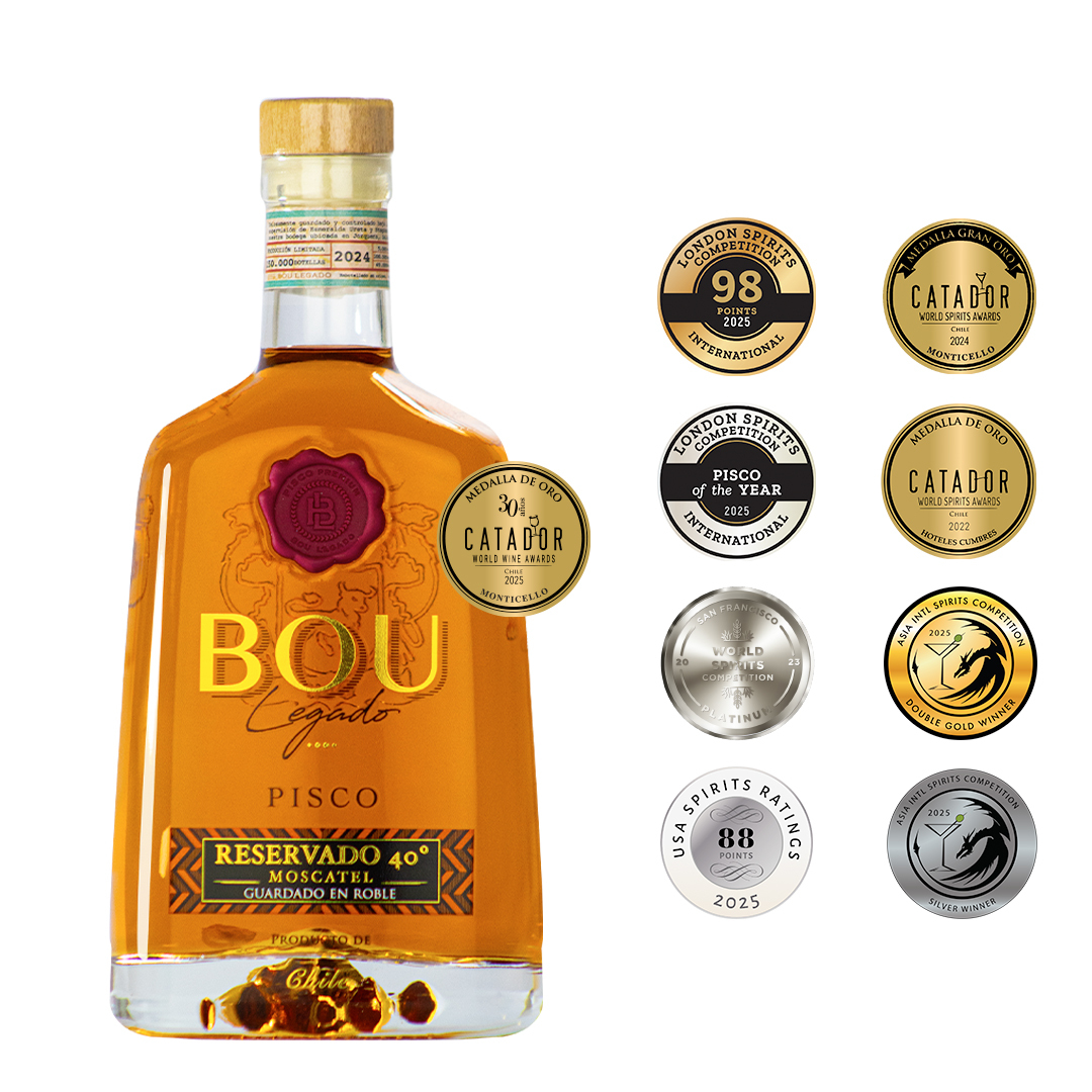 SET PISCO BOU LEGADO CAJA ROBLE 40º 6 UN + COPA - 2