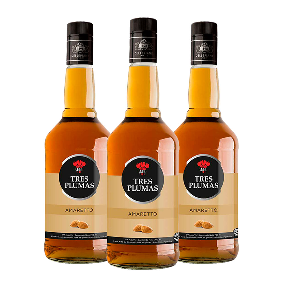 PACK X 3 LICOR DE AMARETTO TRES PLUMAS 700 CC - 1
