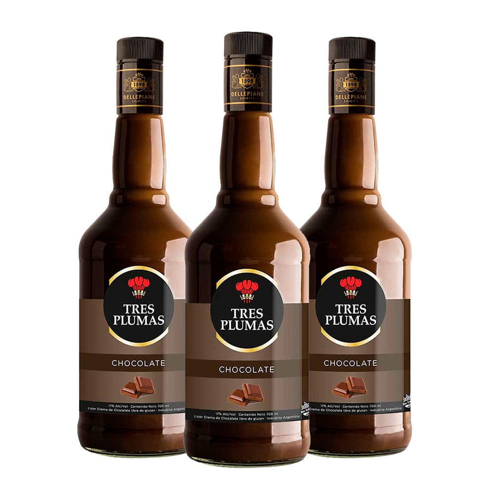 PACK X 3 LICOR CREMA CHOCOLATE TRES PLUMAS 700 CC - 1