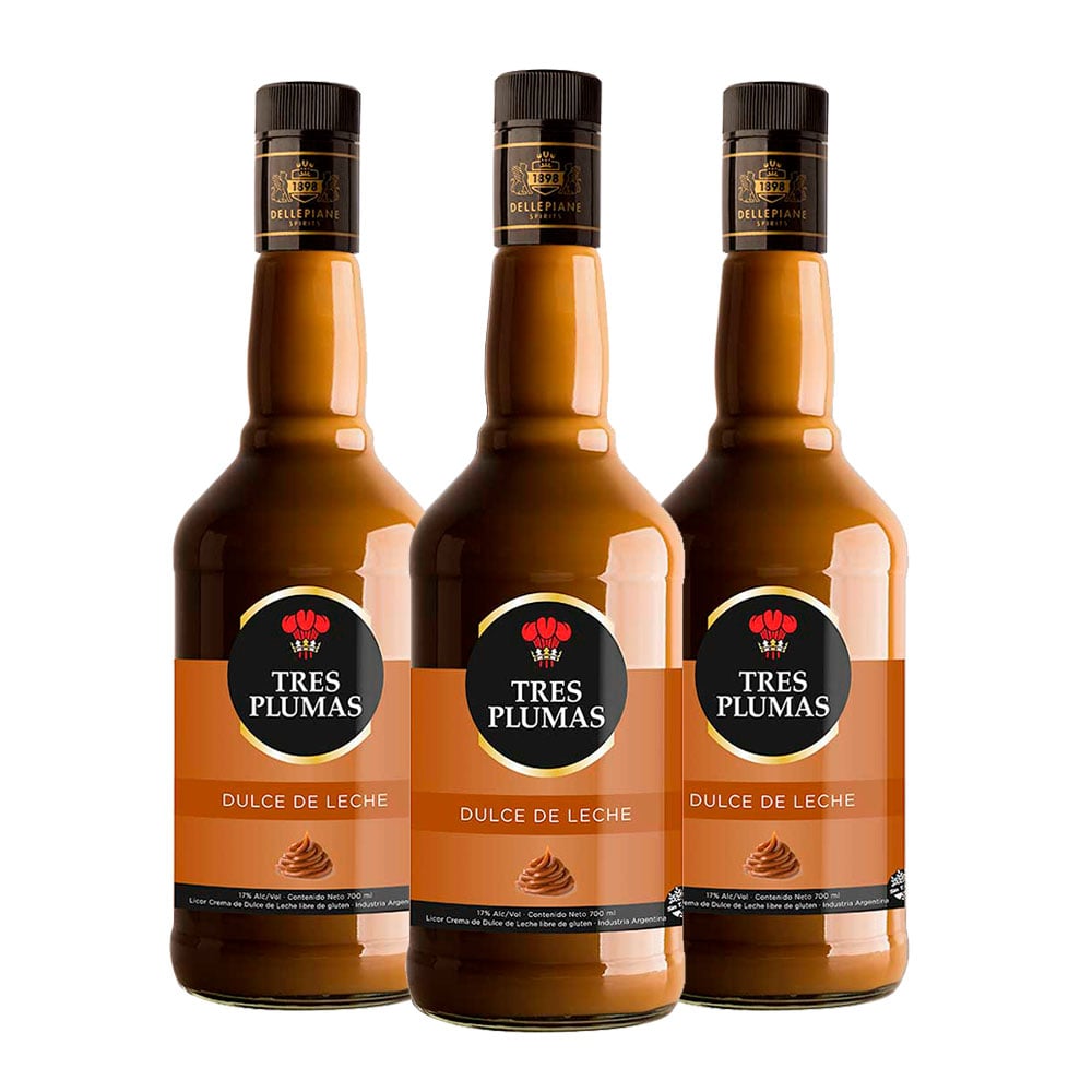 PACK X 3 LICOR CREMA DULCE DE LECHE TRES PLUMAS 700 CC - 1