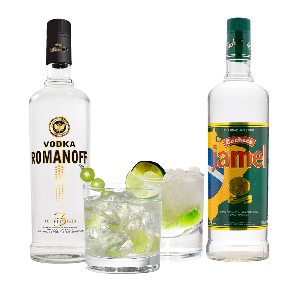 PACK ARMA TU COKTAIL CAIPIROSKA O CAIPIRIÑA VODKA ROMANOFF + CACHAZA JAMEL - 1