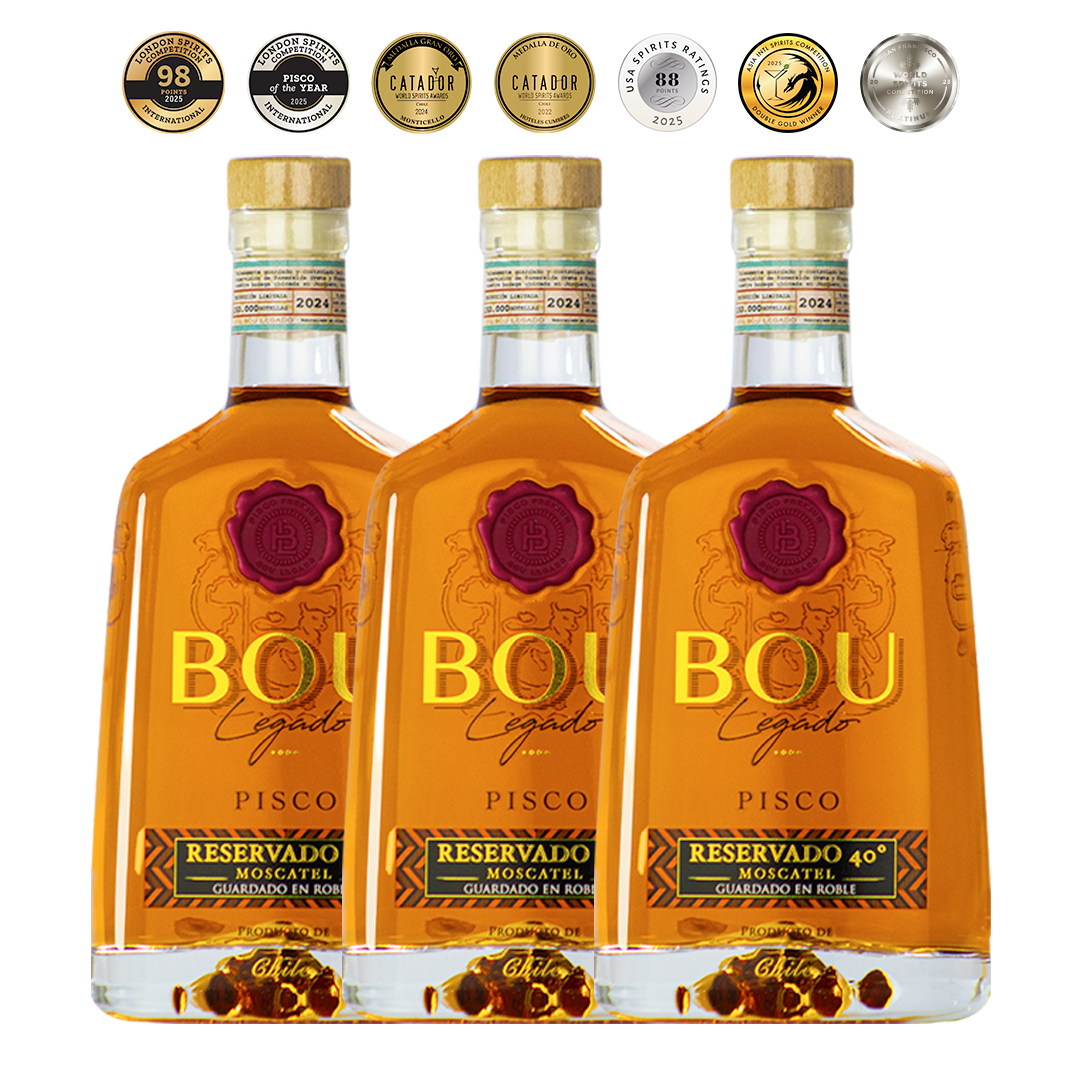PISCO BOU LEGADO BOTELLA VIDRIO 750 ML 3 UN ROBLE 40º MEDALLA DE ORO - 1