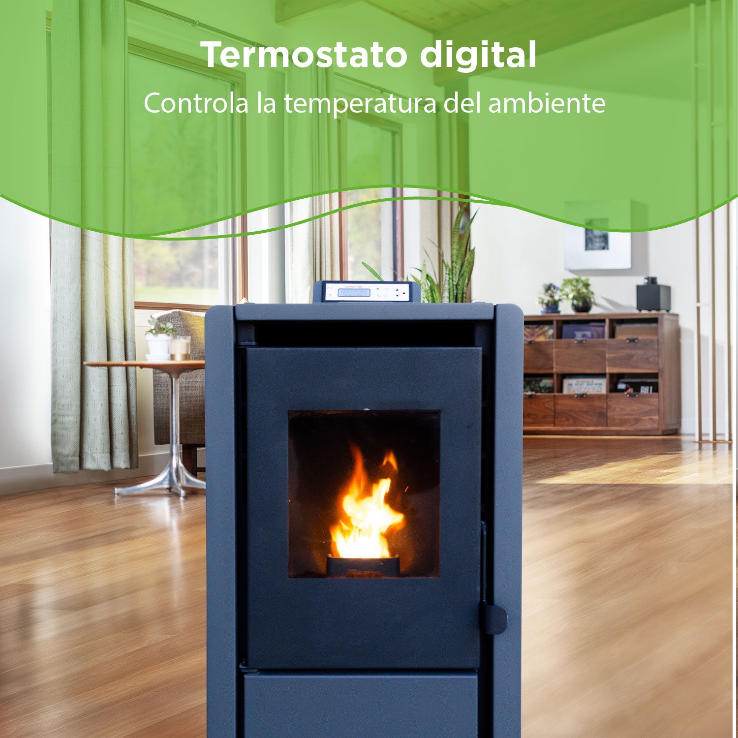ESTUFA PELLET 6,2 KW 100 M2 WIFI + KIT DE INSTALACIÓN - 9