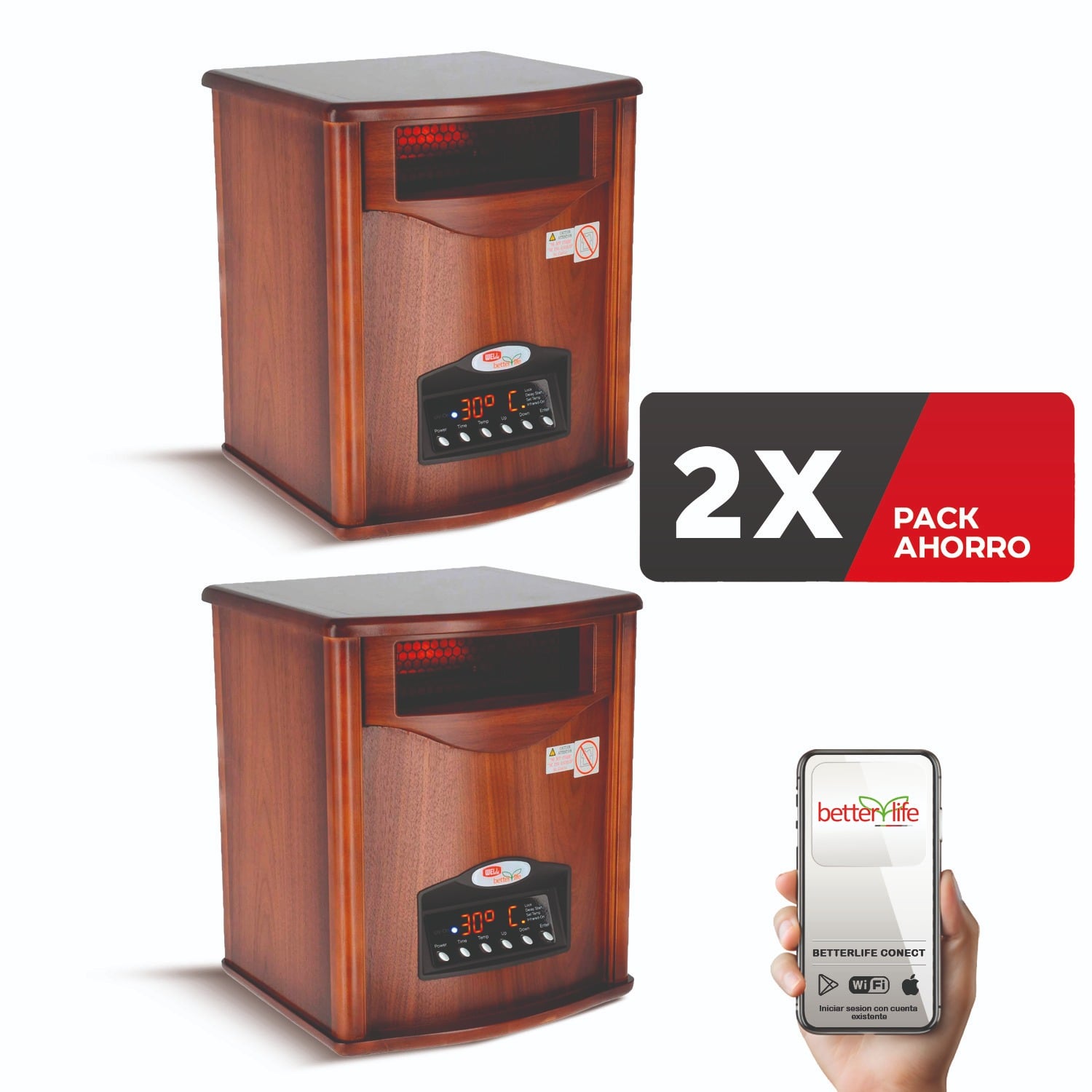 ESTUFA ELÉCTRICA INFRARROJA MADERA (2 UNIDADES) UV 70 M2 WIFI