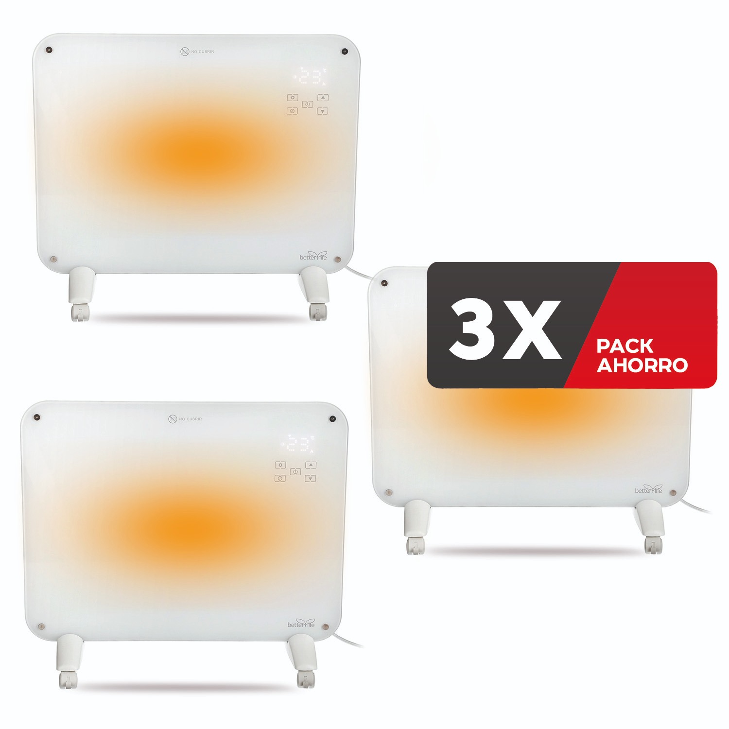 CALEFACTOR ELÉCTRICO MURAL DE CRISTAL (3 UNIDADES) 1000 W WI-FI
