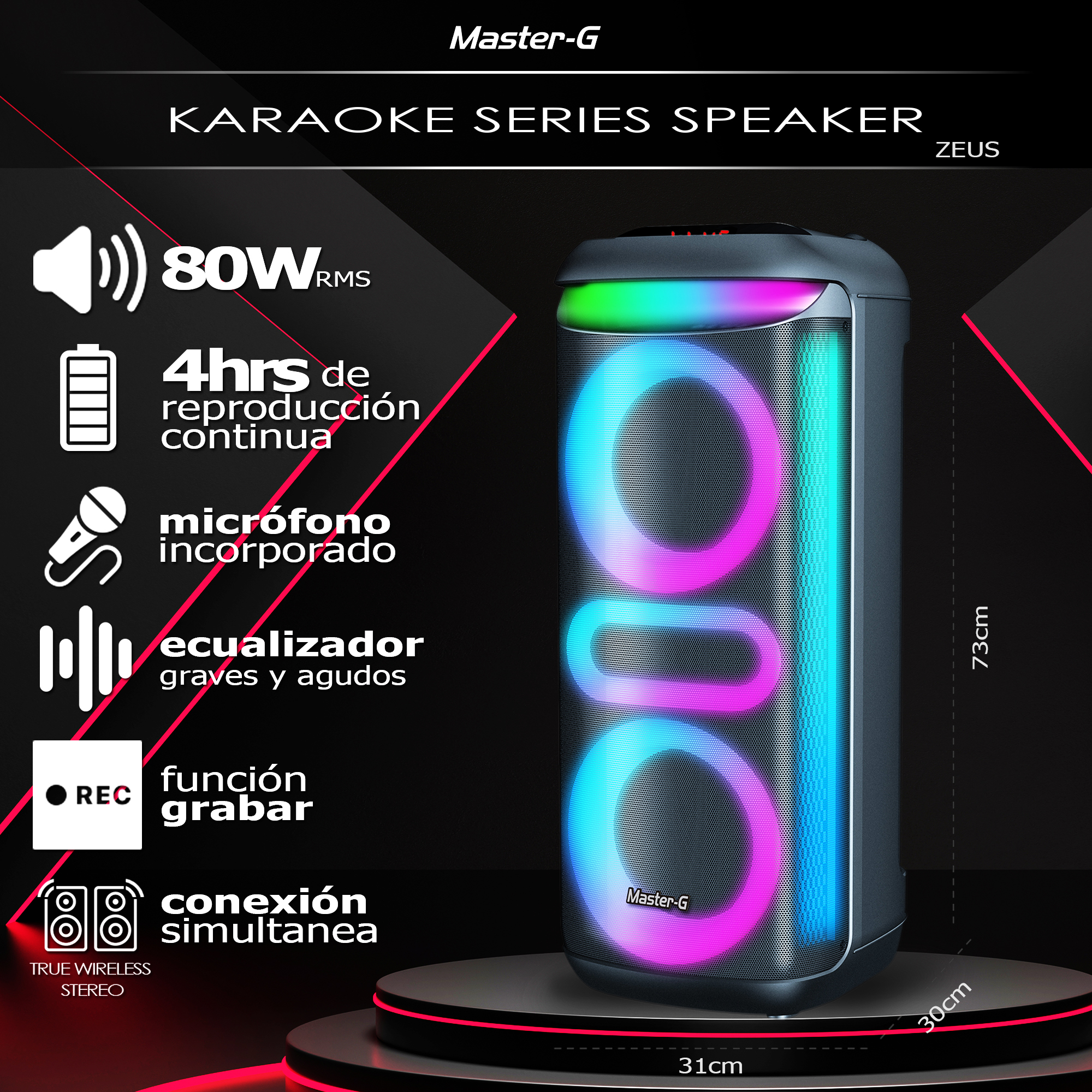 PARLANTE KARAOKE BLUETOOTH 8” X2 CON MICROFONO MGZEUS - 6