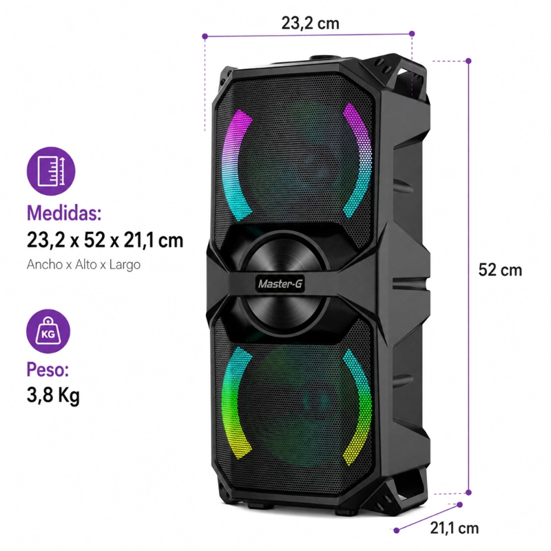 PARLANTE BLUETOOTH MASTER G KARAOKE LUXOR 6.5” X2 CON MICRÓFONO - 3