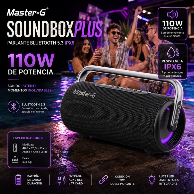 PARLANTE BLUETOOTH 5.3 IPX6 110W 5,25' SOUNDBOXPLUS MASTER-G - 4