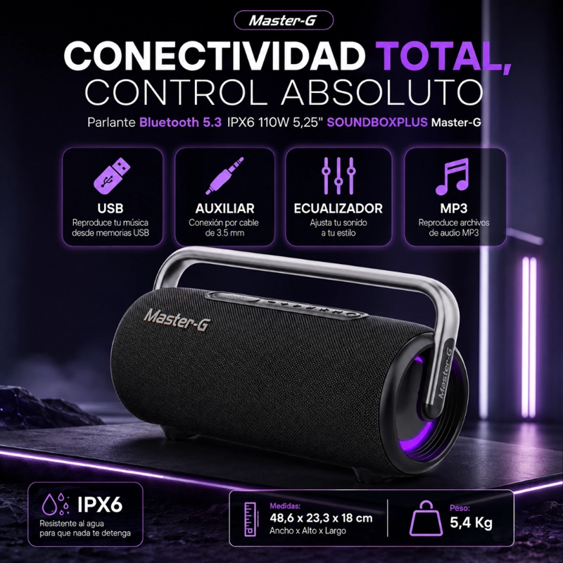 PARLANTE BLUETOOTH 5.3 IPX6 110W 5,25' SOUNDBOXPLUS MASTER-G - 5