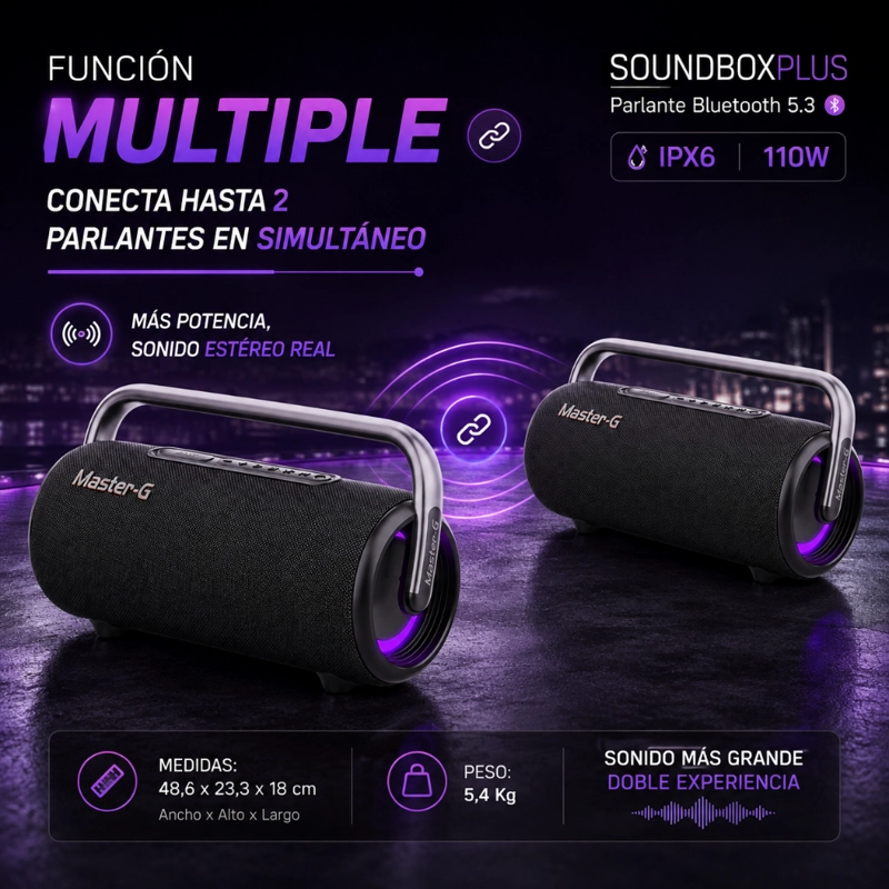 PARLANTE BLUETOOTH 5.3 IPX6 110W 5,25' SOUNDBOXPLUS MASTER-G - 6