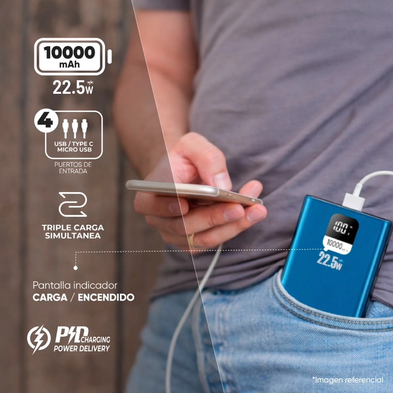 BATERIA EXTERNA POWER BANK 10000 MAH 22.5W UCP10LPD - 2