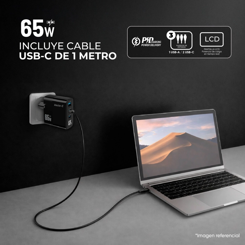 CARGADOR PORTATIL CARGA RAPIDA 65W + CABLE USB-C MASTER-G - 3