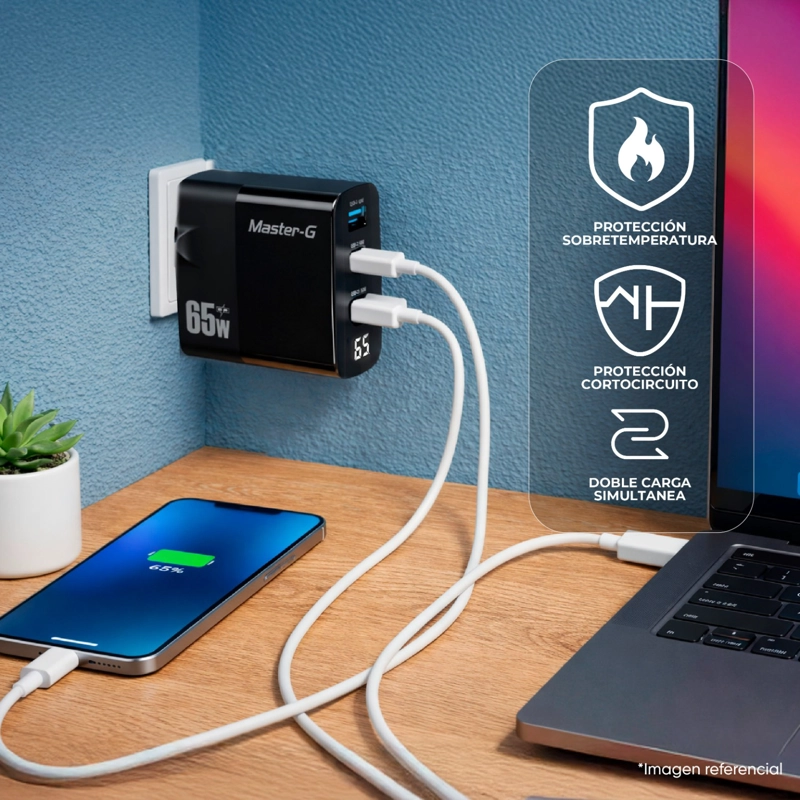 CARGADOR PORTATIL CARGA RAPIDA 65W + CABLE USB-C MASTER-G - 4