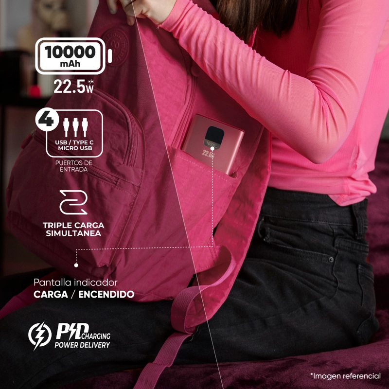 BATERIA EXTERNA POWER BANK 10000 MAH 22.5W UCP10PPD ROSADA - 3