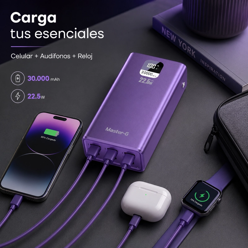 BATERIA EXTERNA POWER BANK 30000 MAH 22.5W UCP30MPD MORADA - 5