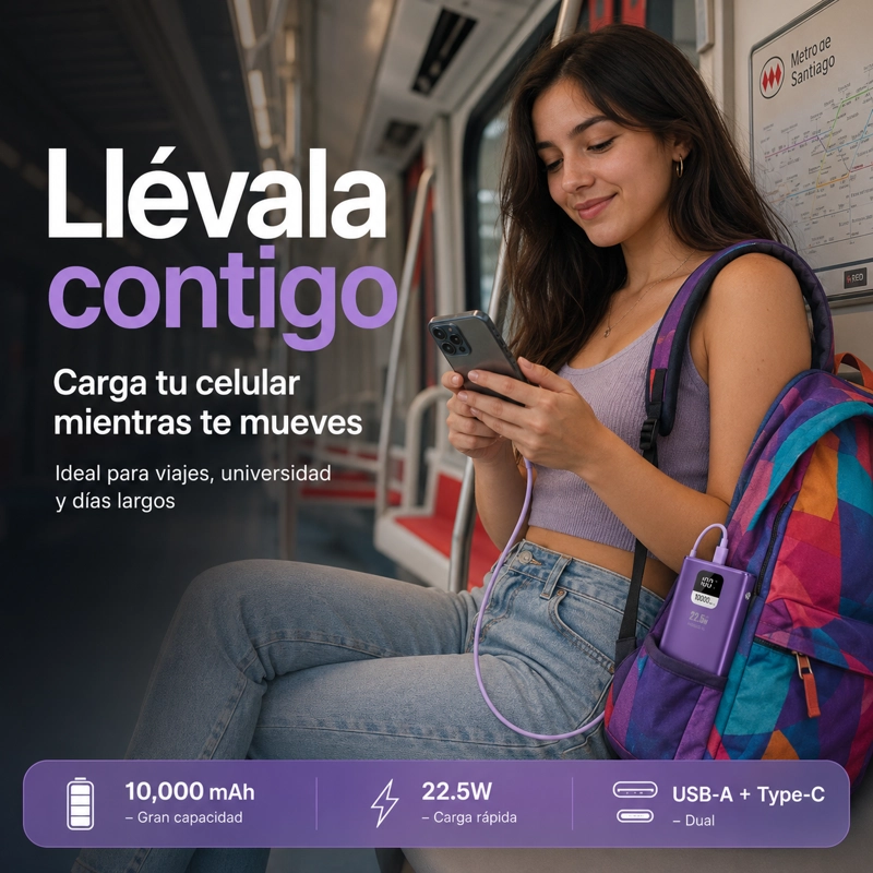 BATERIA EXTERNA POWER BANK 10000 MAH 22.5W UCP10MPD MORADA - 4