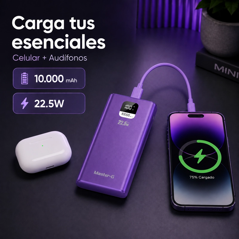 BATERIA EXTERNA POWER BANK 10000 MAH 22.5W UCP10MPD MORADA - 5