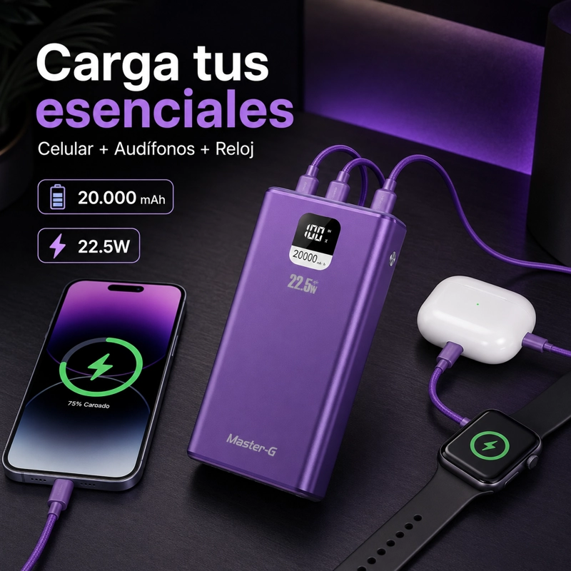 BATERIA EXTERNA POWER BANK 20000 MAH 22.5W UCP20MPD MORADA - 4