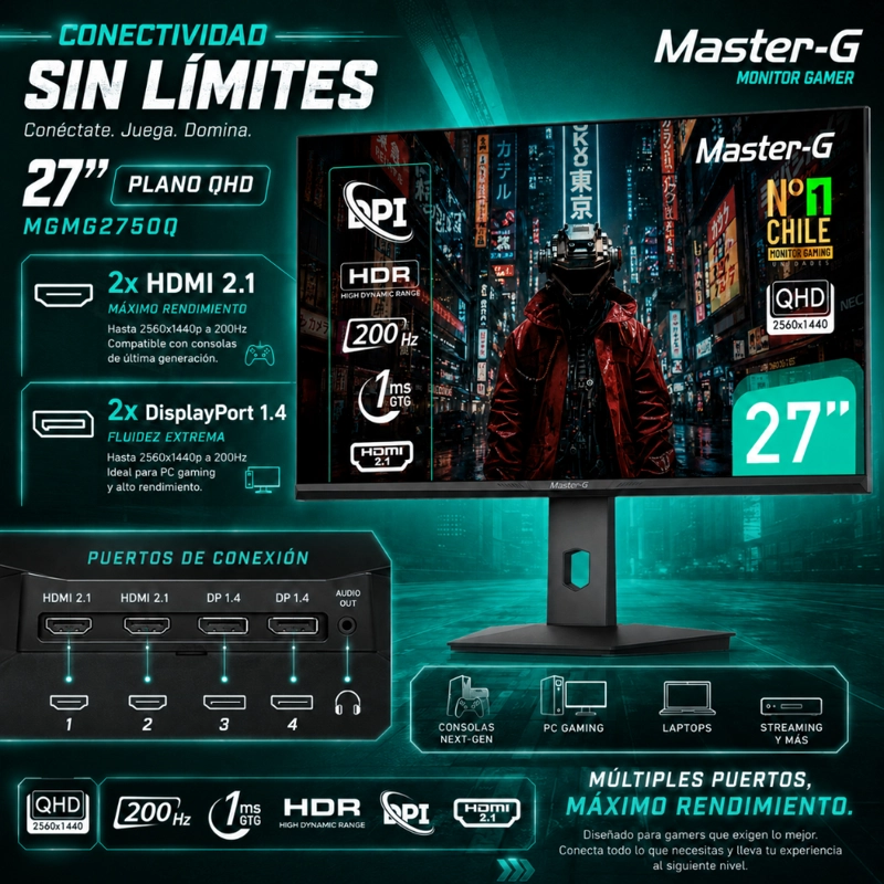 MONITOR GAMER 27' QHD IPS PIVOTE 90 200HZ 1MS MGMG2750Q - 6
