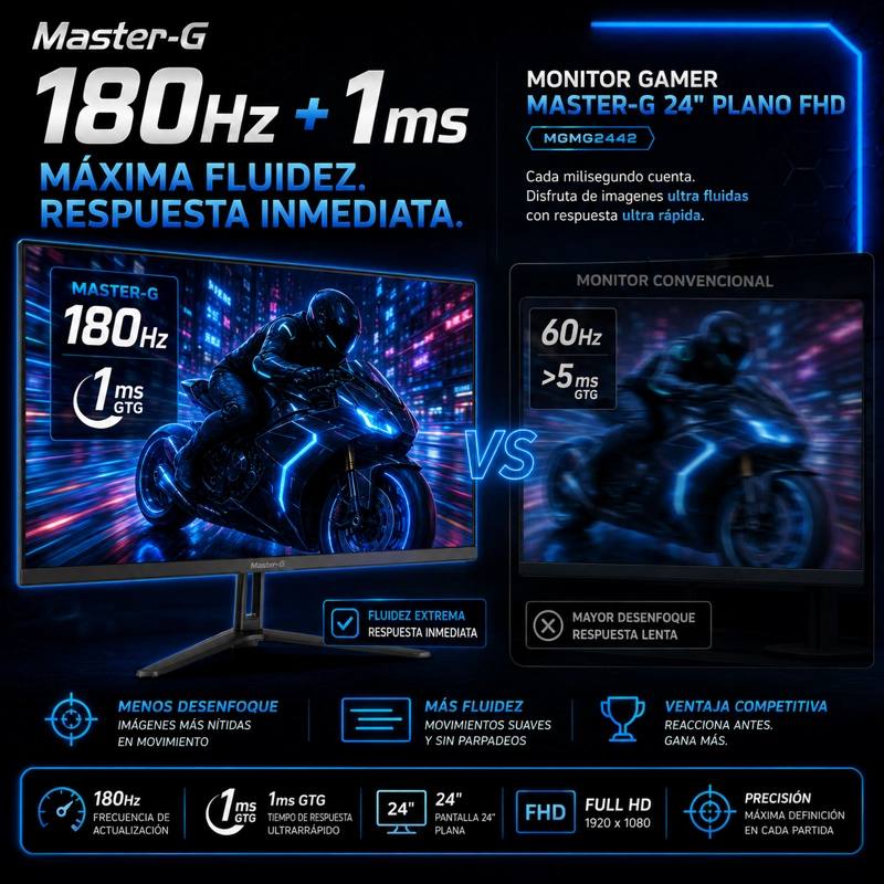 MONITOR GAMER 24' FHD IPS HDR 180HZ 1MS MGMG2442 MASTER-G - 4