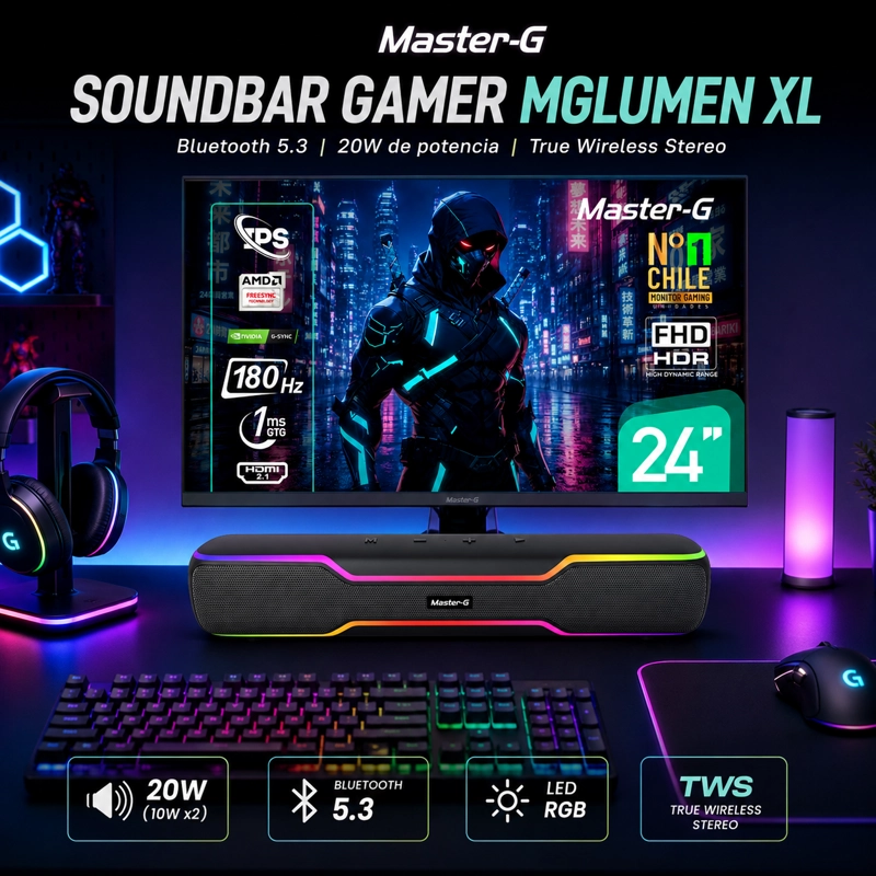 SOUNDBAR PARLANTE GAMER BLUETOOTH RGB 20W MGLUMENXL MASTER-G - 3