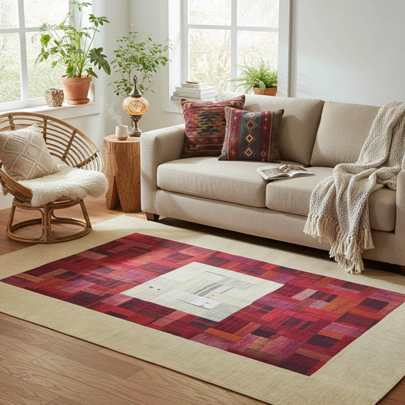 ALFOMBRA TURKUAZ KILIM PATCHWORK BEIGE ROJO - 2