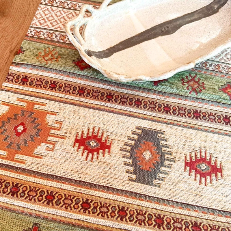 CAMINO DE MESA 1 M KILIM BEIGE Y VERDE CLARO - 3