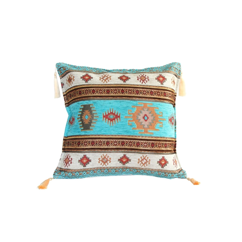 COJIN TURCO 44X44 KILIM TURQUESA Y BLANCO - 1
